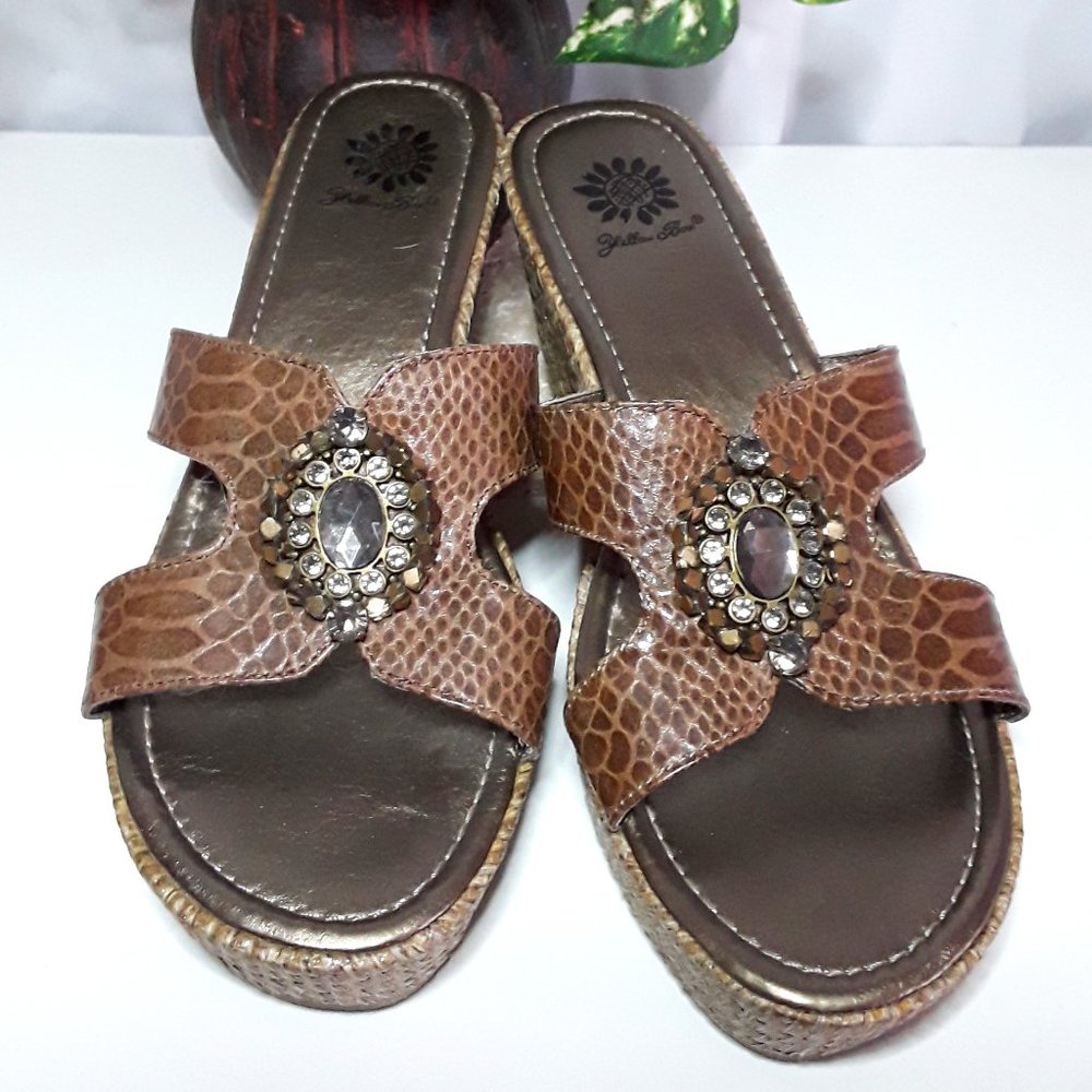 YELLOW BOX  Faux Croc with Rhinestones Wedge Slip On Shoes Size 7.5